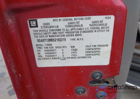 2005 Buick Rainier Cxl from USA, damaged, VIN 5GAET13M652182219